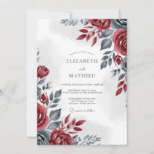 Burgundy Sophisticated Winter Wedding Invitation