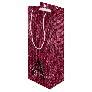 Burgundy Sparkle Monogram - Add Your Name Wine Gift Bag