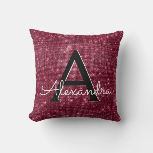 Burgundy Sparkle Shimmer Monogram Name & Initial Throw Pillow