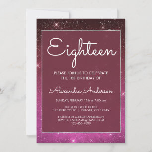 Burgundy Sparkle Sky 18th Birthday Invitation