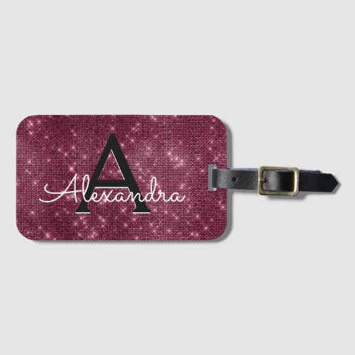 Burgundy Sparkle Twinkle Sparkle Monogram Name Luggage Tag