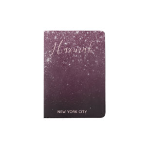 Burgundy Sparkles Personnalised Passport Holder