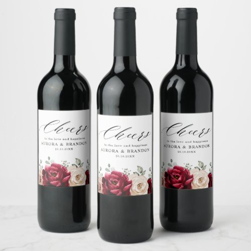Burgundy Sparkling Wine Ivory Mauve Rose Floral We Wine Label