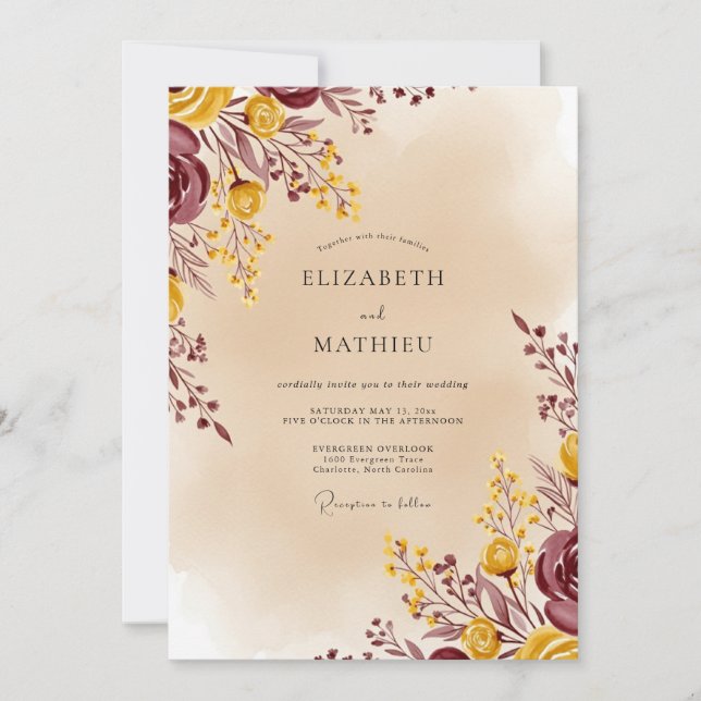 Burgundy Splendid Autumnal Wedding Invitation (Front)