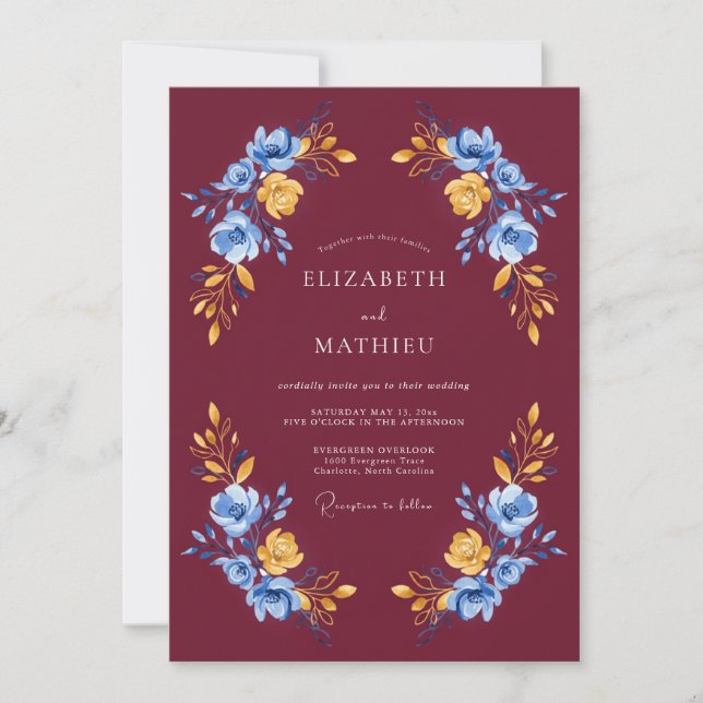 Burgundy Splendid Rose Wedding Invitation (Front)