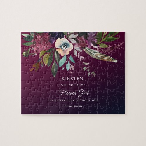 Burgundy Splendor Be My Flower Girl Floral Jigsaw Puzzle