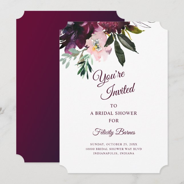 Burgundy Splendor Boho Floral Bridal Shower Invitation (Front/Back)