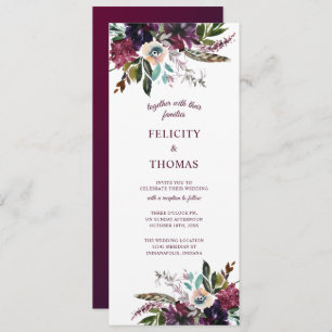 Burgundy Splendor Boho Florals White Wedding Invitation