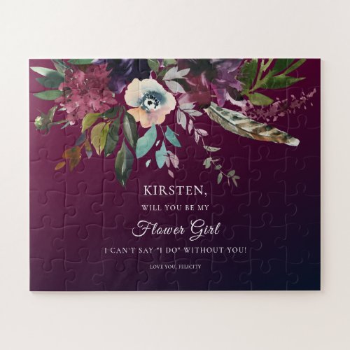 Burgundy Splendor Floral Be My Flower Girl Jigsaw Puzzle