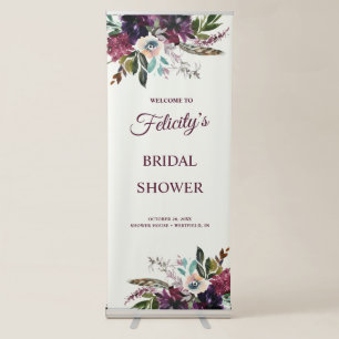 Burgundy Splendor Floral Bridal Shower Retractable Banner
