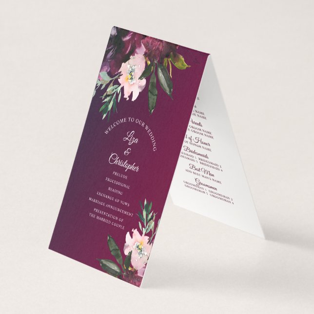 Burgundy Splendor Floral Classic Wedding Program (Front)