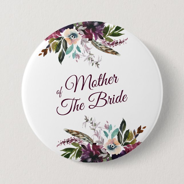 Burgundy Splendor Floral White Mother Of The Bride Button (Front)