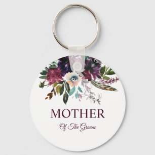 Burgundy Splendor Floral White Mother Of The Groom Keychain