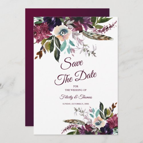 Burgundy Splendor Floral White Save The Date Invitation