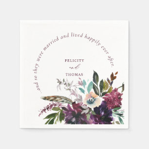 Burgundy Splendor Happily Ever After White Wedding Napkins