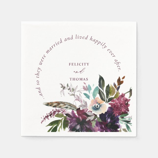 Burgundy Splendor Happily Ever After White Wedding Napkins (Front)