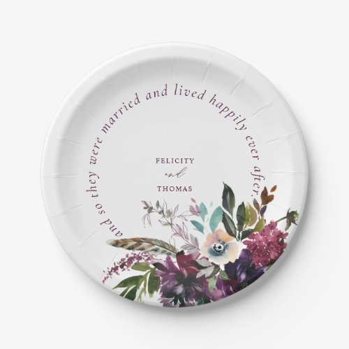 Burgundy Splendor Happily Ever After White Wedding Paper Plates