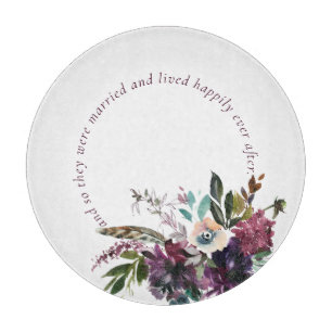 Burgundy Splendor Watercolor Floral White Wedding Cutting Board