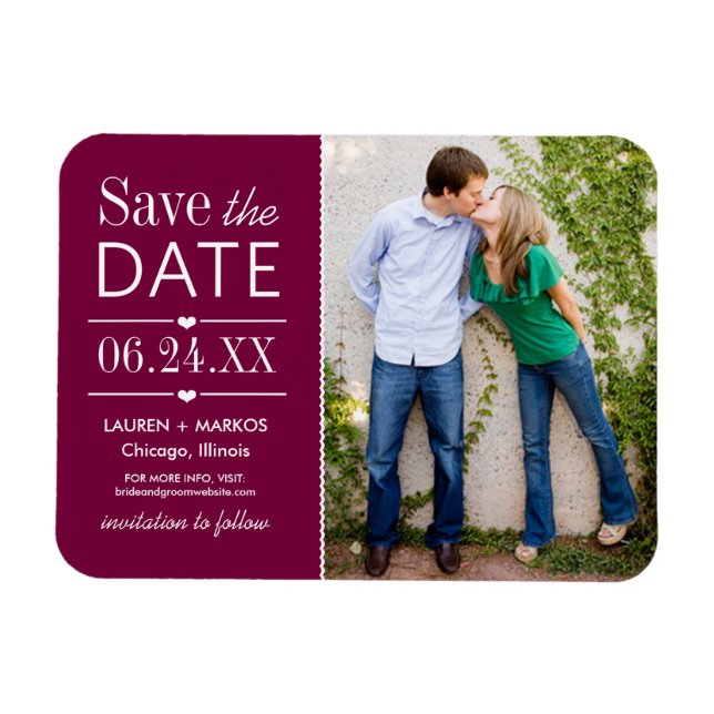 Burgundy Split Panel Photo Save the Date Magnet (Horizontal)