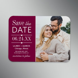 Burgundy Split Panel Photo Save the Date Magnet