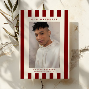 Burgundy Sporty Stripes 2 Photo Graduation Announcement