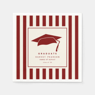 Burgundy Sporty Stripes Custom Graduation Party Napkins