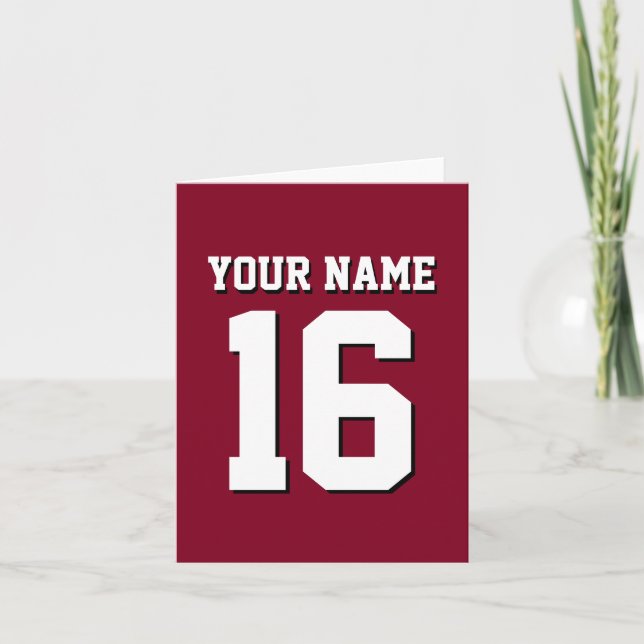 Burgundy Sporty Team Jersey Note Card (Front)