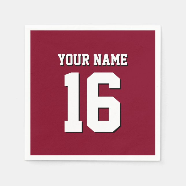 Burgundy Sporty Team Jersey Paper Napkins (Front)