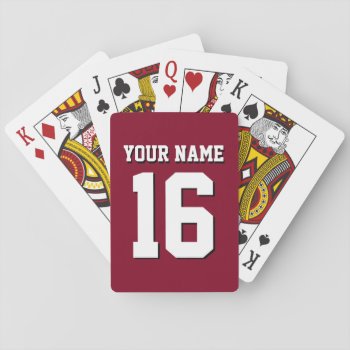 Burgundy Sporty Team Jersey Playing Cards by FantabulousSports at Zazzle