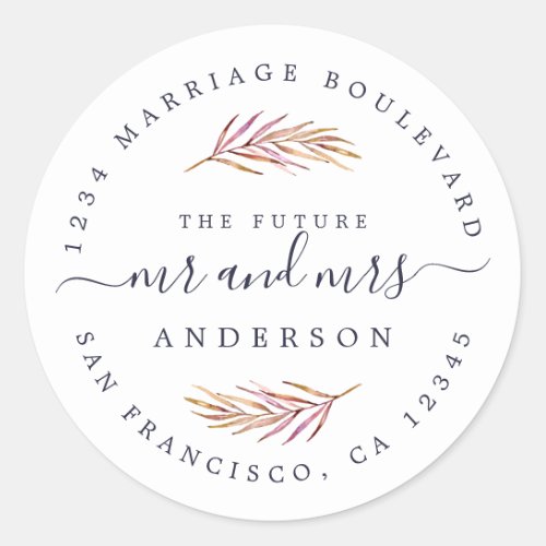 Burgundy Sprig Future Mrs Wedding Return Address Classic Round Sticker