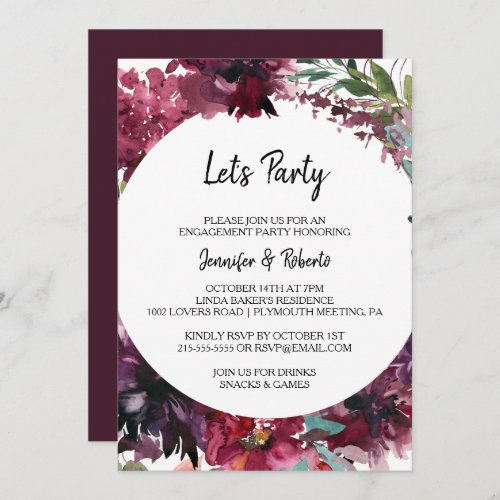 Burgundy Spring and Floral Lets Party Invitation