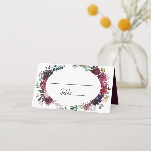 Burgundy Spring and Floral Wedding Place Card