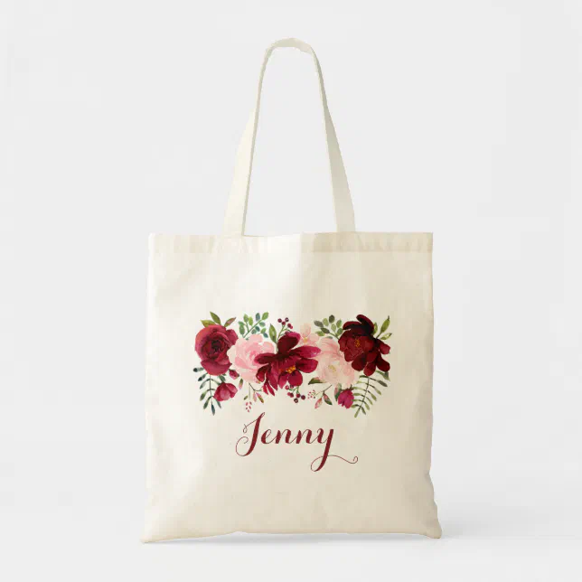 Burgundy Spring Elegant Floral Tote Bag | Zazzle