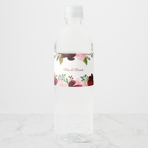 Burgundy Spring Elegant Floral Water Bottle Label