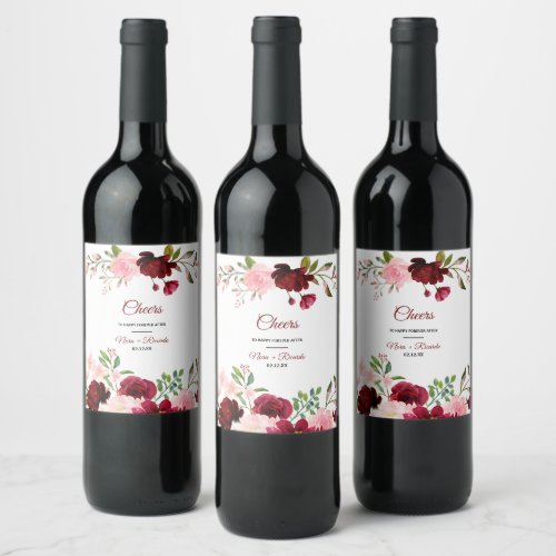 Burgundy Spring Elegant Floral Wedding Wine Labels