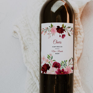 Burgundy Spring Elegant Floral Wedding Wine Labels