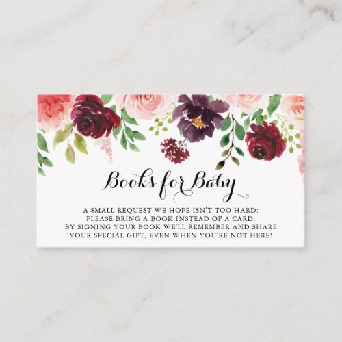 Burgundy Spring Floral Baby Shower Book Request Enclosure Card
