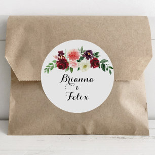 Burgundy Spring Floral Wedding Envelope Seals