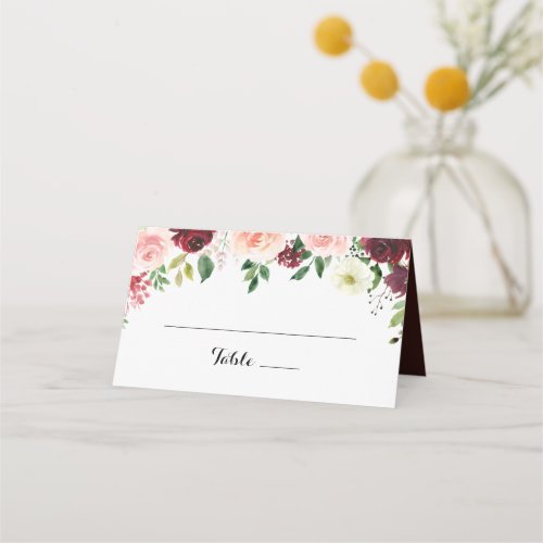 Burgundy Spring Floral Wedding Place Card