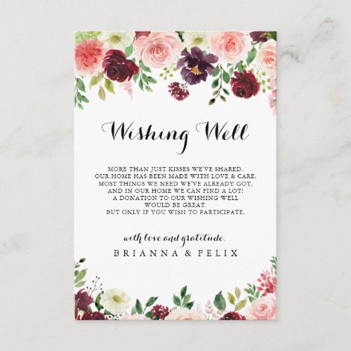 Burgundy Spring Floral Wedding Wishing Well Enclosure Card