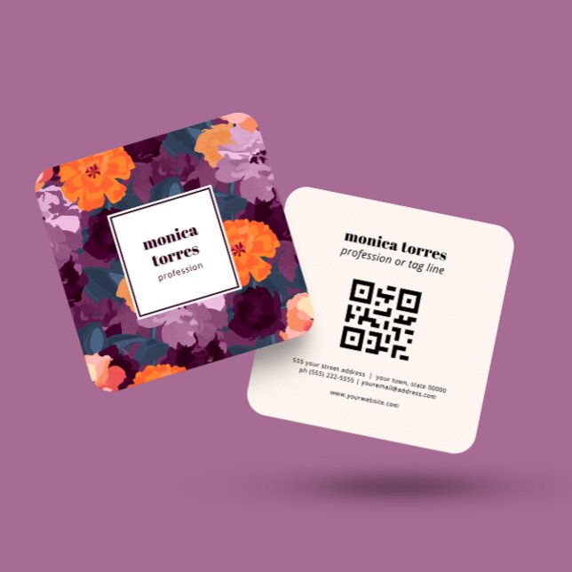 Burgundy Spring Flowers Orange Purple Professional Square Business Card (Creator Uploaded)