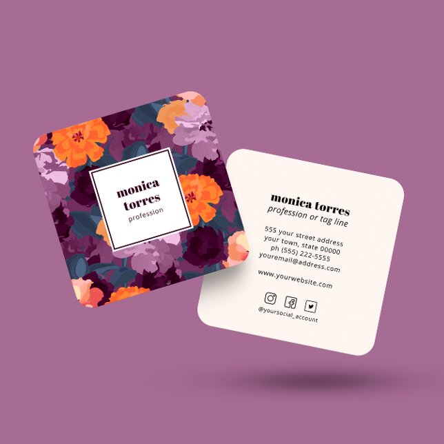 Burgundy Spring Flowers Orange Purple Social Icon Square Business Card (Creator Uploaded)