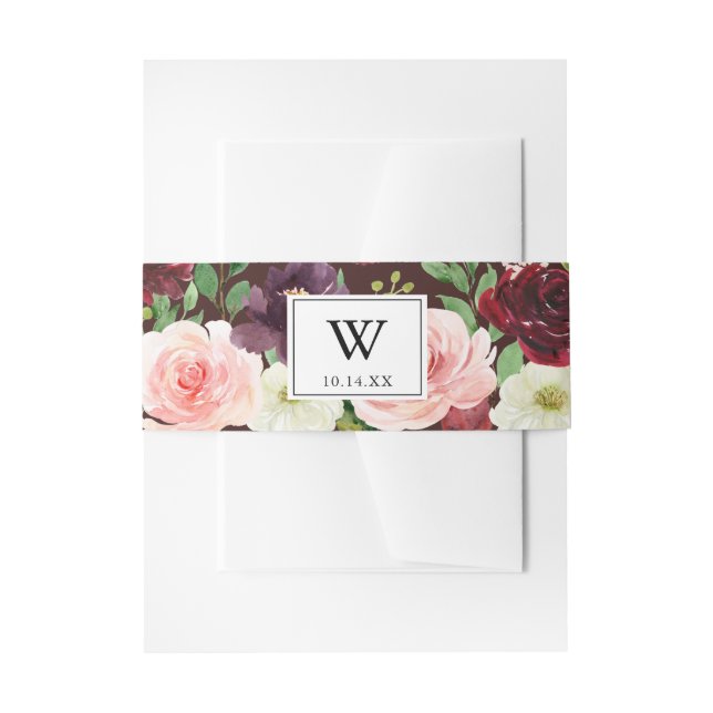 Burgundy Spring Monogram Wedding Invitation Invitation Belly Band (Front Example)