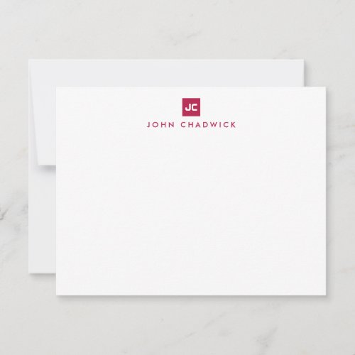 Burgundy Square Bold Two Monogram Professional Note Card