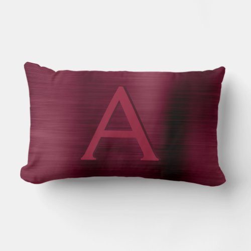 Burgundy Stainless Steel Monogram Name  Initial Lumbar Pillow