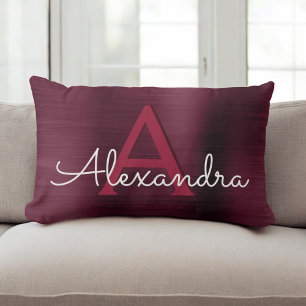 Burgundy Stainless Steel Monogram Name & Initial Lumbar Pillow