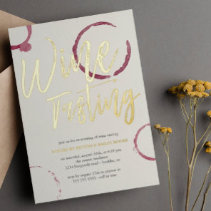 Burgundy Stains - Wine Tasting Party Gold Foil Invitation