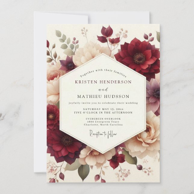 Burgundy Still Life Flora Wedding Invitation (Front)