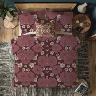 Burgundy Stretched Floral Duvet Cover