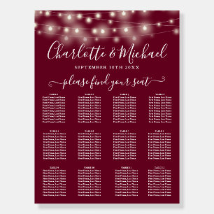 Burgundy String Lights Wedding Seating Chart Foam Board